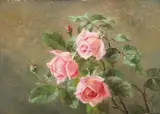 Anthonore Christensen, Pink roses on a branch, Oil on cardboard