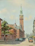 Hans Kruuse, View from Vestervoldgade towards Rådhuspladsen, Oil on canvas