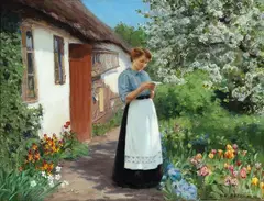 H. A. Brendekilde, A young woman reading a letter, 1914, Oil on canvas