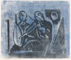 Ahti Lavonen, Musicians, woodcut on paper