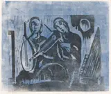 Ahti Lavonen, Musicians, woodcut on paper