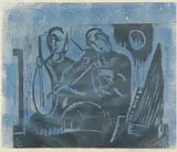 Ahti Lavonen, Musicians, woodcut on paper