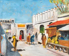 Hugo Backmansson, A street view from Tanger, oil on board
