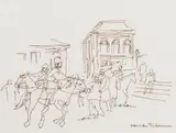 Henrik Tikkanen, The cosacks, ink on paper