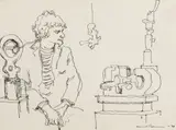 Henrik Tikkanen, The work room, ink on paper