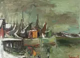 Olavi Laine, Winter in a port, oil on canvas
