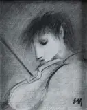 Elvi Maarni, Violinist, charcoal on paper