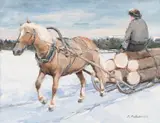 Pekka Patokallio, horse and sledge, oil