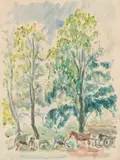 Alfred William Finch, Horse wagons, watercolour