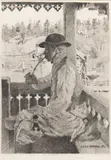 Louis Sparre, a man smoking a pipe, etching