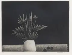 Pentti Kaskipuro, Vanhanaikainen kukkakuva, aquatint on paper