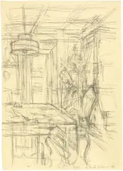 Alberto Giacometti, Annette sous la suspension à Maloja, 1951, Pencil drawing on wove paper