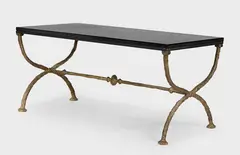 Diego Giacometti, Table basse pieds en X, Ca. 1960, Bronze, black stone tabletop