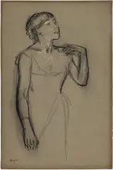 Edgar Degas, La chanteuse de café-concert - Thérésa, 1883-1884, Drawing in black charcoal, heightened with white, on grey-green paper