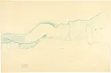 Gustav Klimt, Liegender Halbakt nach rechts, den Ellbogen aufgestützt, 1905-1906, Blue and red colour pencil on imitation Japan paper