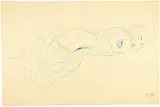 Gustav Klimt, Liegender Halbakt nach rechts, 1905-1906, Blue and red colour pencil on imitation Japan paper