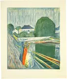 Edvard Munch, Mädchen auf der Brücke - The Girls on the Bridge, 1918, Woodcut and colour lithograph on wove paper
