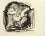 Käthe Kollwitz, Kauernde Frau mit Kind im Schoss, 1916, Charcoal drawing on Ingres Japan laid paper with watermark