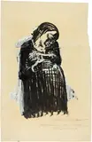 Käthe Kollwitz, Die junge Witwe - Schwangere, 1921-1922, Brush in ink, heightened and corrected with opaque white, on copperplate paper