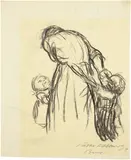 Käthe Kollwitz, Mutter, von zwei Kindern umringt - Brot!, 1924, Black charcoal on translucent paper