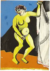 Marc Chagall, Femme jaune ou Nu debout, 1913, Gouache and Indian ink on paper, mounted by Chagall and Nell Walden in 1914 on two coloured papers in preparation for the Berlin exhibition
