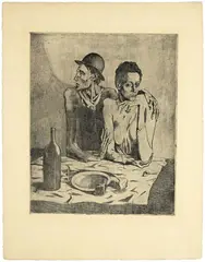 Pablo Picasso, Le repas frugal, Paris, September 1904, Etching and scraper on zinc, on Van Gelder wove paper with watermark. Print from the steel-faced plate