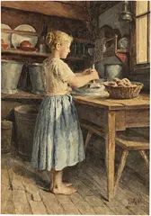 Albert Anker, Kartoffelschälendes Mädchen, Circa 1907