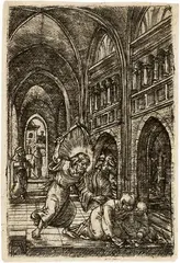 Albrecht Altdorfer, Christus vertreibt die Wechsler aus dem Tempel, Circa 1519, Engraving on laid paper