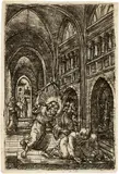 Albrecht Altdorfer, Christus vertreibt die Wechsler aus dem Tempel, Circa 1519, Engraving on laid paper