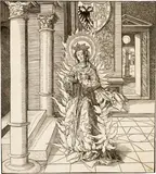 Leonhard Beck, Die heilige Ricarda, Circa 1517, Woodcut on laid paper with watermark "Ochsenkopf with Schlangenstab" (similar to Meder Watermarks 67 and 68), early impression