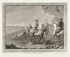 Daniel Nikolaus Chodowiecki, Friedrich II., König von Preussen, 1777, Etching on laid paper with watermark "Buchstaben IHS von einem Kreuz überragt im Oval" (Heawood 2952, there recorded for Paris 1778)