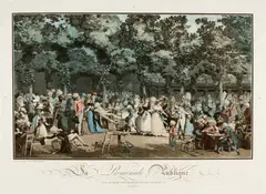 La promenade publique by Louis-Philibert Debucourt, 1792, Colour etching on strong laid paper, sold Sep 2025