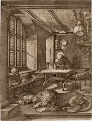 Albrecht Durer, Hieronymus im Gehäus, 1514, Engraving on laid paper without watermark