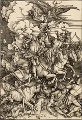 Albrecht Durer, Die apokalyptischen Reiter, 1498, Woodcut on laid paper with watermark "Grosser Reichsapfel" (Meder Watermarks 53)