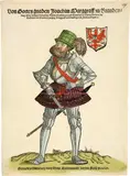 Hans Conrad Stoer, Von Gottes Gnaden Joachim Marggraff zu Brandenburg, Circa 1540-1550, Coloured woodcut on laid paper with watermark "Schmale hohe Krone", similar to Meder (Dürer catalogue) watermarks 28