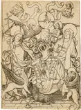 Meister Es, Das Passionswappen mit dem Gotteslamm, Jesus und Maria, und mit den vier Symbolen der Evangelisten, Circa 1460, Engraving on laid paper with watermark "Gotisches P with Blume"