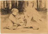 Albert Anker, Die ältere Schwester mit schlafendem Kind, Circa 1885