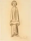 Ernst Barlach, Singender Klosterschüler, 1927, Charcoal on yellow firm wove paper