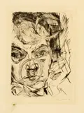 Max Beckmann, Der Raucher (Selbstbildnis), 1916, Drypoint mounted on paper with watermark "VAN GELDER ZONEN", on the reverse stamp "GRAPH. CABINET MUNICH"