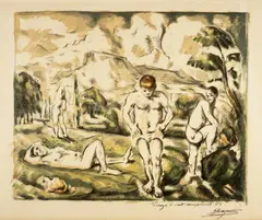 Paul Cézanne, Les baigneurs, grande planche - Les grands baigneurs - Quatre baigneurs, 1898, Colour lithograph on laid paper with watermark "MBM"