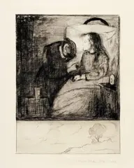 Edvard Munch, Das kranke Kind - The Sick Child, 1894, Drypoint on strong whitish wove paper