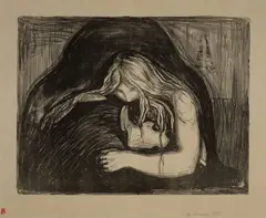 Edvard Munch, Vampir I - Vampire I, 1895, Lithograph on heavy greyish-beige wove paper