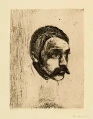 Sigbjørn Obstfelder by Edvard Munch, 1897, Etching and drypoint on yellowish copperplate paper, sold Sep 2025
