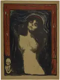 Edvard Munch, Madonna – Liebendes Weib - Woman Making Love, 1895-1902, Colour lithograph in black, rust red and blue on green wove paper