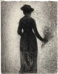 Georges Seurat, Dame au bouquet, de dos, Circa 1882, Crayon conté on laid paper