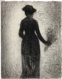 Georges Seurat, Dame au bouquet, de dos, Circa 1882, Crayon conté on laid paper