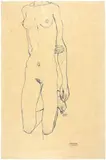 Egon Schiele, Kniendes junges Mädchen, frontal - Torso, 1913, Watercolour over pencil on Simili-Japan