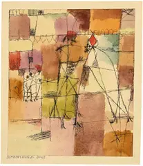 Paul Klee, Scene aus Kairuan, 1914 - work number 1914.47, Indian ink and watercolour on paper, laid down on cardboard