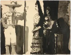 Pablo Picasso, Picador et personnages, 1960, Indian ink on firm, beige wove paper with watermark "Arches"