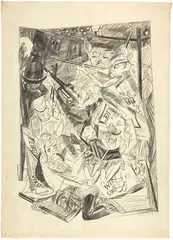 Max Beckmann, Die Letzten, 1919, Black litho chalk on transfer paper